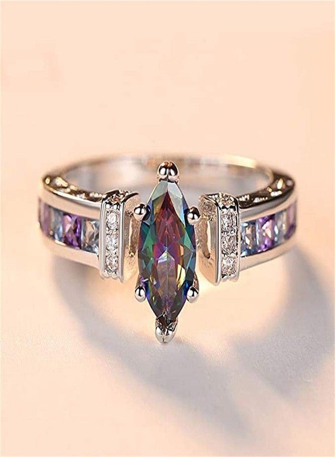 AZQ Women's Natural Rainbow Color Gemstone Ring 925 Sterling Silver Simulated Mystic Topaz Promise Ring Eternity Engagement Wedding Band Ring for Her (US Code 7) - Image 2
